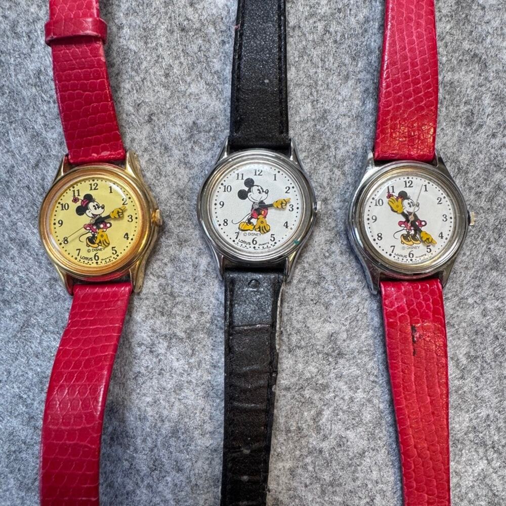Lot 3 Vintage Lorus Disney Mickey Minnie Mouse Quartz Watches Untested